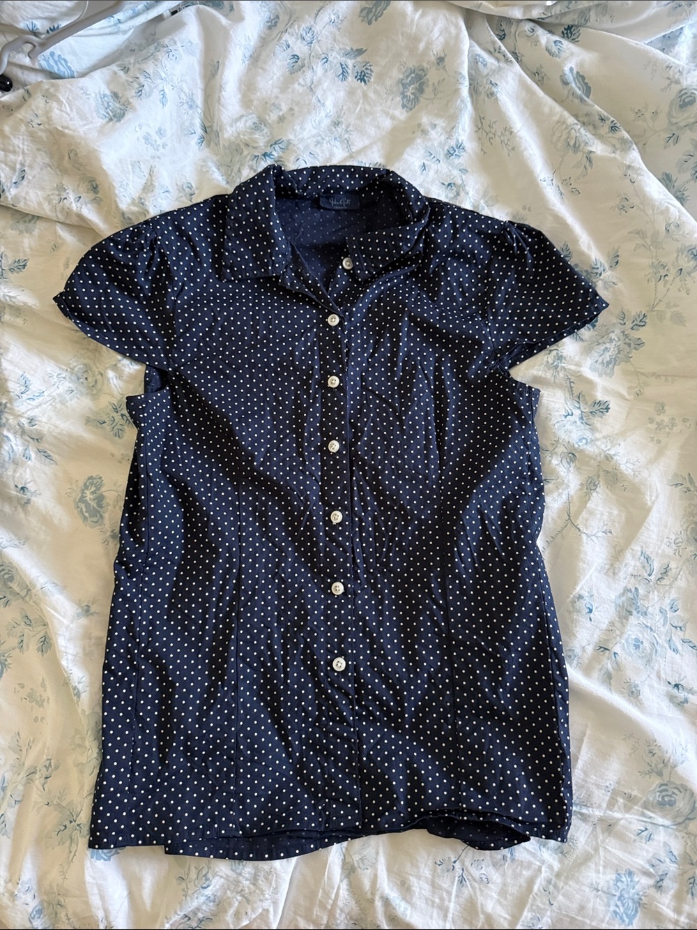 John galt/brandy Melville Navy Polka Dot Short-Sleeve Button-Up Shirt
